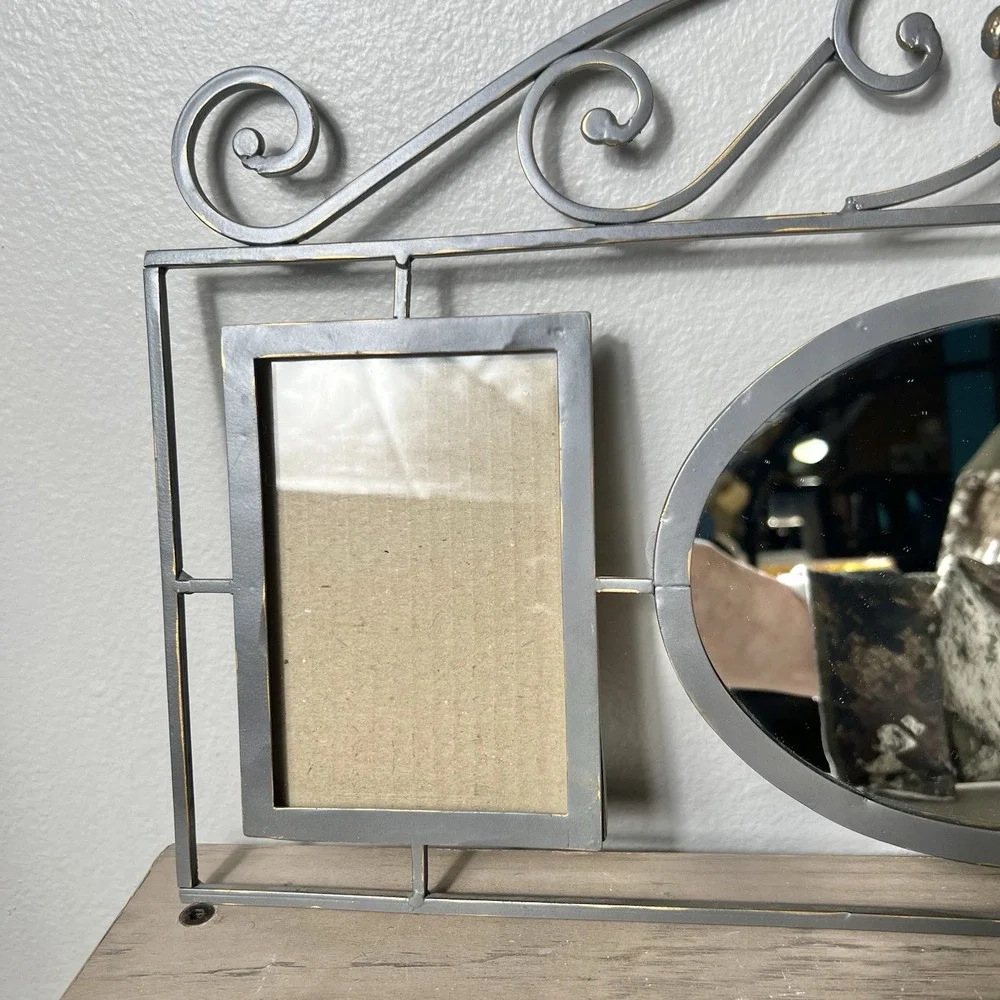 Vtg Iron Garden Triple‎ Frame Wall Mirror Fleur De Lis Metal Gray Gold 20x11